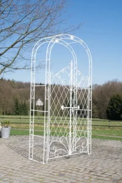 Buer, Spalier, Lysthuse Uden Tag^Melissa Metal Rose Arch with Gate - White, Climbing Plant Support, Garden Decor, 220x120x40cm