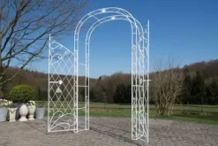 Buer, Spalier, Lysthuse Uden Tag^Melissa Metal Rose Arch with Gate - White, Climbing Plant Support, Garden Decor, 220x120x40cm