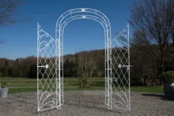 Buer, Spalier, Lysthuse Uden Tag^Melissa Metal Rose Arch with Gate - White, Climbing Plant Support, Garden Decor, 220x120x40cm