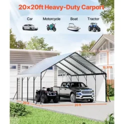 Best Metal Carport 20x20 fod, Udendørs Bilgarage, Kraftig og Vejrbestandig Skure, Garager & Carports