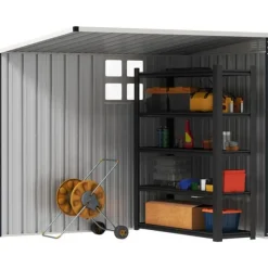 Clearance Metal havehus, 128x193x181 cm, mørkegrå Skure, Garager & Carports