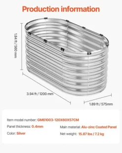 Best Metal Hævet Havebed, Holdbar Alu-zink Belagt Panel, Åben Bund Design,4x2x2ft Plantningsbænke