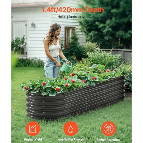 Plantningsbænke^Metal Hævet Haveseng, 6,56x1,96x1,4 Fod, Galvaniseret Plantekasse, Mørkegrå, Holdbar, Vejrbestandig, Ideel til Haveindretning