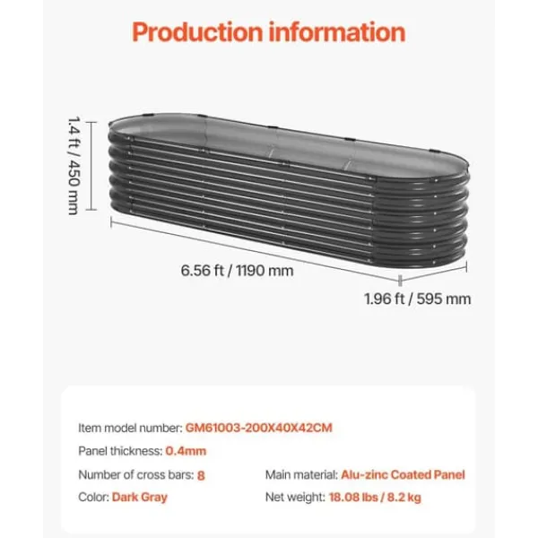 Plantningsbænke^Metal Hævet Haveseng, 6,56x1,96x1,4 Fod, Galvaniseret Plantekasse, Mørkegrå, Holdbar, Vejrbestandig, Ideel til Haveindretning