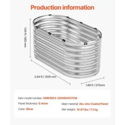 Plantningsbænke^Metal Hævet Haveseng, 4x2x2 Fod, Galvaniseret Plantekasse, Holdbar, Velegnet til Udendørs Brug, Sølvfinish
