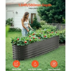 Plantningsbænke^Metal Hævet Haveseng, 8x2x2 ft, Galvaniseret Plantekasse, Udendørs, Mørkegrå, Holdbar, Let at samle