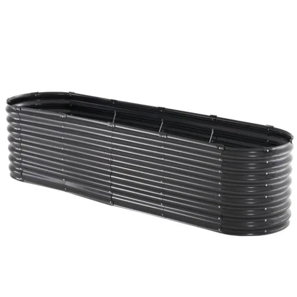 Plantningsbænke^Metal Hævet Haveseng, 8x2x2 ft, Galvaniseret Plantekasse, Udendørs, Mørkegrå, Holdbar, Let at samle