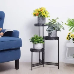 New Metal Plante Stativ, Foldbar, Høj Blomsterpotte Holder, 4 TierBlack Krukker & Plantebeholdere