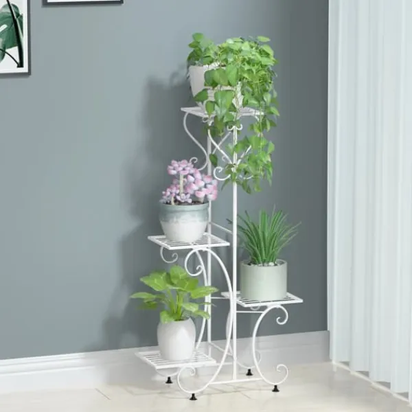 Plantestativer^Metal Planteholder, 4 Niveauer, Holdbar Konstruktion, Ideel til Indendørs og Udendørs Brug,HVID