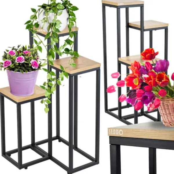 Discount Metal stående blomsterstativ til blomster og planter, 3-etagers hylde, loft 68 Plantestativer