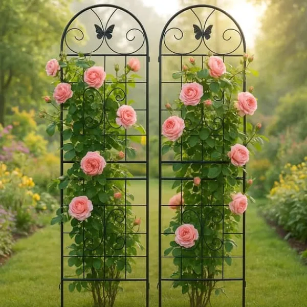 Krukker & Plantebeholdere^Metalgitter 2-pak til klatreplanter, støtte til potteplanter, stueplanter, blomster, grøntsager og havedekoration indendørs/udendørs