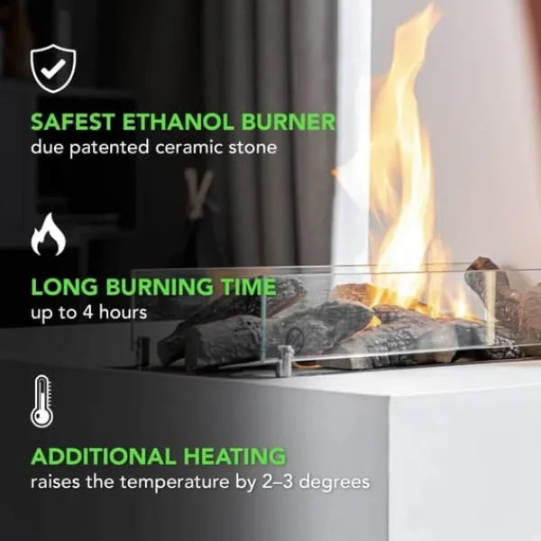 Hot Milano bioethanol tunnel pejs - Beton udseende - Fritstående - Dekorativ pejs - 2 KW varme Pejse