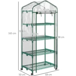 Sale Mini drivhus 69×50×165 cm – 4 hylder, gennemsigtigt Drivhus