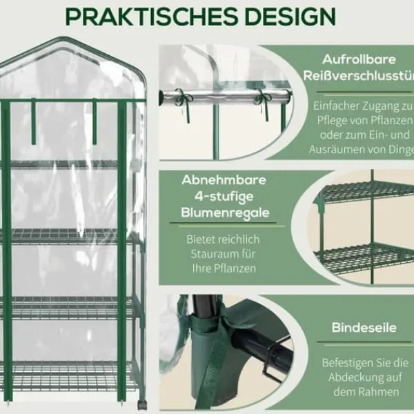Sale Mini drivhus 69×50×165 cm – 4 hylder, gennemsigtigt Drivhus
