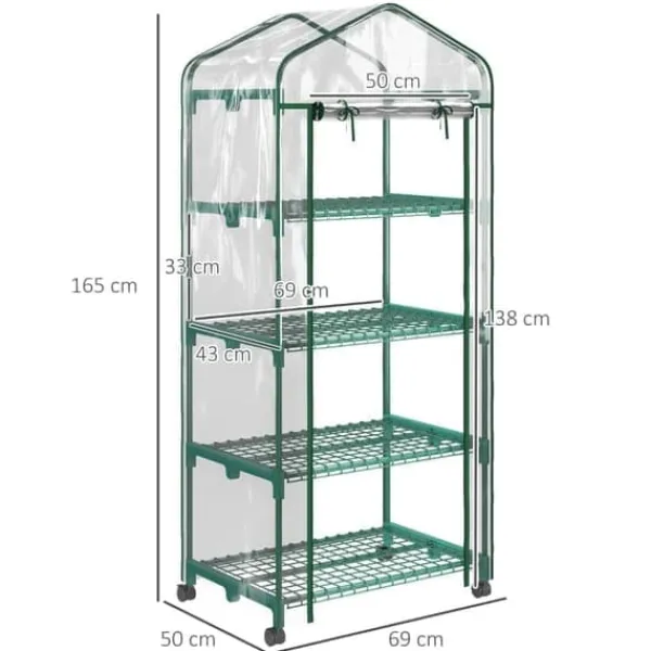 Sale Mini drivhus 69×50×165 cm – 4 hylder, gennemsigtigt Drivhus