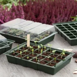 Kit Til Plante- & Urtedyrkning^Mini drivhus - NATURE - Sæt med 4 fleksible plastikterriner - bakker med 24 celler - H11x35x23,5 cm