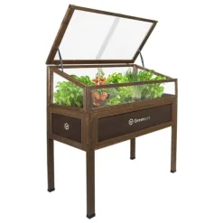 Sale Mini drivhus med overdækning til altan og terrasse 110x55x120 cm Greenspot - Drivhus på træplatform, Hævet træbed, Kold ramme med overdækning på høje | CDON Drivhus