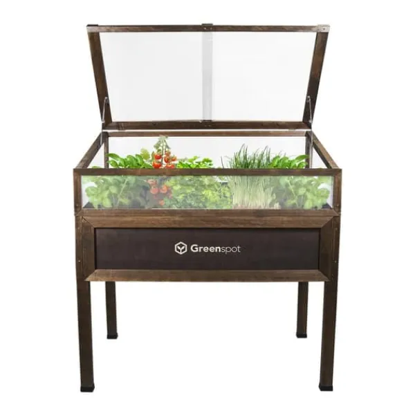 Sale Mini drivhus med overdækning til altan og terrasse 110x55x120 cm Greenspot - Drivhus på træplatform, Hævet træbed, Kold ramme med overdækning på høje | CDON Drivhus