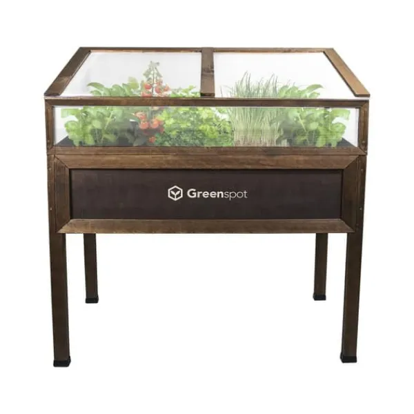 Sale Mini drivhus med overdækning til altan og terrasse 110x55x120 cm Greenspot - Drivhus på træplatform, Hævet træbed, Kold ramme med overdækning på høje | CDON Drivhus