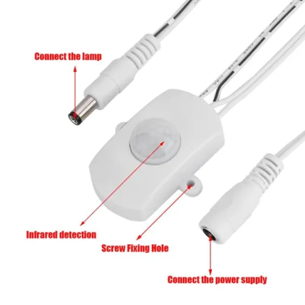 Clearance Mini PIR infrarød bevægelsessensor til LED-strimmel - hvid, 5A, DC 6-24V Bevægelsesdetektorer