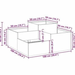 Plantningsbænke^Moderne Blomsterkrukke i Galvaniseret Stål - Rektangulær | Størrelse: 100x100x48 cm | Farve: Sølv