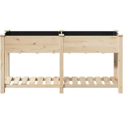 Plantningsbænke^Moderne blomsterkrukke i massiv fyrretræ med hylde | Størrelse: 161x43x76.5 cm | Farve: Beige
