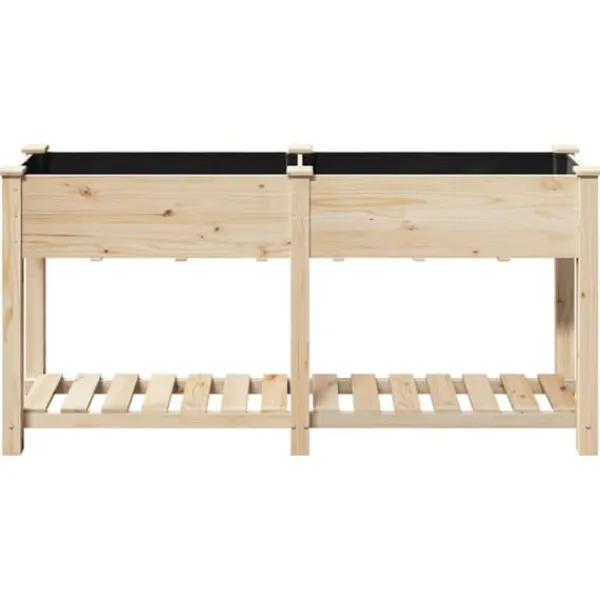 Plantningsbænke^Moderne blomsterkrukke i massiv fyrretræ med hylde | Størrelse: 161x43x76.5 cm | Farve: Beige