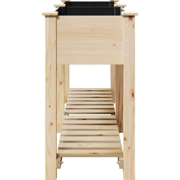 Plantningsbænke^Moderne blomsterkrukke i massiv fyrretræ med hylde | Størrelse: 161x43x76.5 cm | Farve: Beige