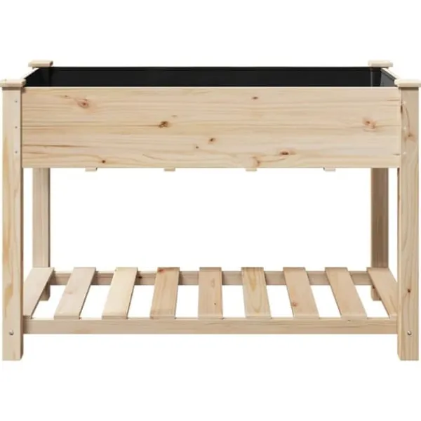 Plantningsbænke^Moderne Blomsterkrukke i Massivt Fyrretræ med Hylde | Farve: Beige | Størrelse: 115 x 59 x 76.5 cm