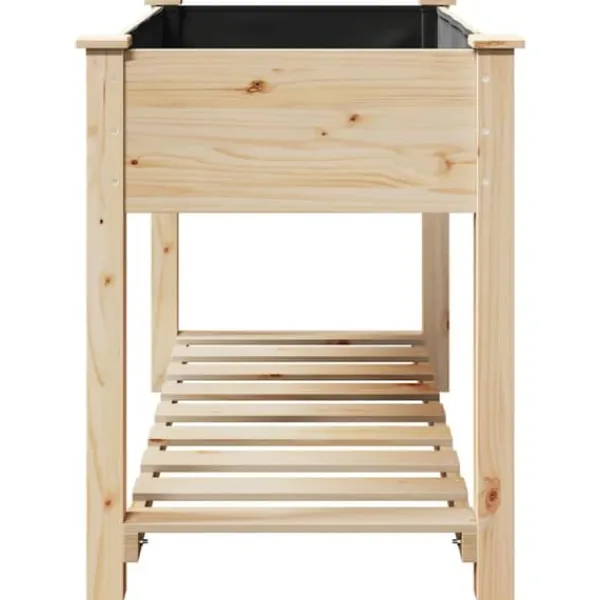 Plantningsbænke^Moderne Blomsterkrukke i Massivt Fyrretræ med Hylde | Farve: Beige | Størrelse: 115 x 59 x 76.5 cm