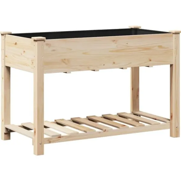 Plantningsbænke^Moderne Blomsterkrukke i Massivt Fyrretræ med Hylde | Farve: Beige | Størrelse: 115 x 59 x 76.5 cm