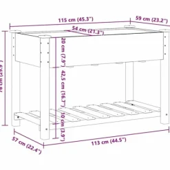 Plantningsbænke^Moderne Blomsterkrukke i Massivt Fyrretræ med Hylde | Farve: Beige | Størrelse: 115 x 59 x 76.5 cm