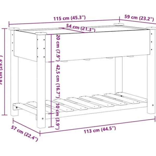 Plantningsbænke^Moderne Blomsterkrukke i Massivt Fyrretræ med Hylde | Farve: Beige | Størrelse: 115 x 59 x 76.5 cm