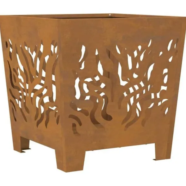 Pejse^Moderne bålsted i forvitret stål - Firkantet design | Størrelse: 40x40x40 cm | Farve: Brun