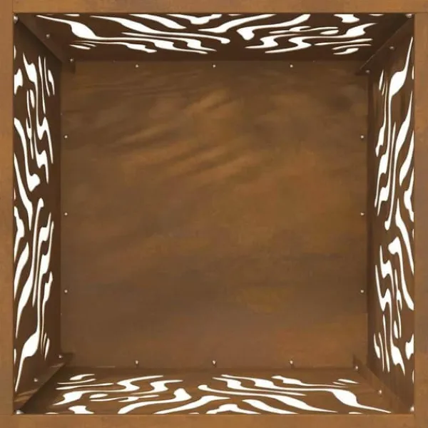 Pejse^Moderne bålsted i forvitret stål - Firkantet design | Størrelse: 40x40x40 cm | Farve: Brun