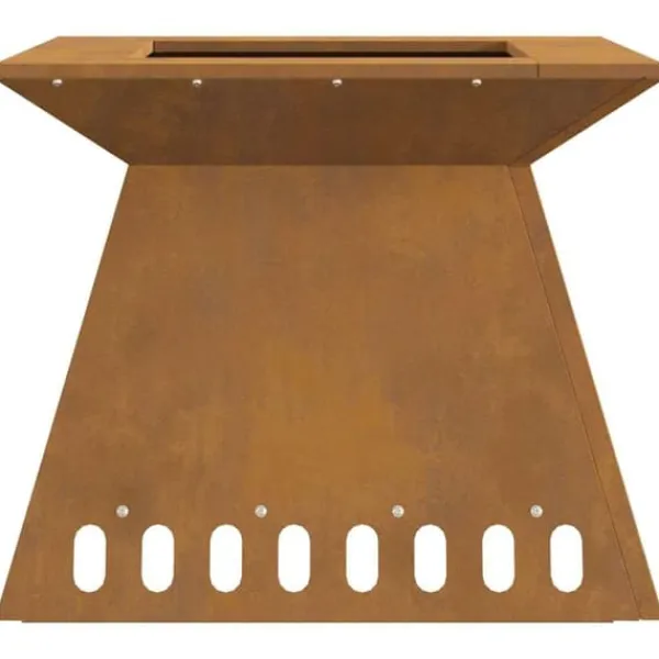 Moderne bålsted i forvitret stål - Firkantet design | Størrelse: 48x48x40 cm | Farve: Brun Pejse