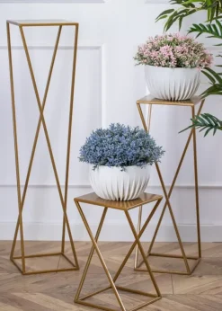 Plantestativer^Moderne guld stående blomsterstand 100cm
