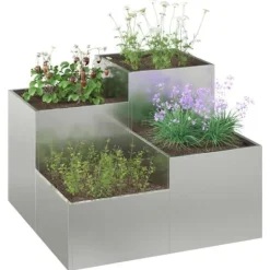 Krukker & Plantebeholdere^Moderne metalhavekrukke i galvaniseret stål - Rektangulær | Størrelse: 100x100x60 cm | Farve: Sølv