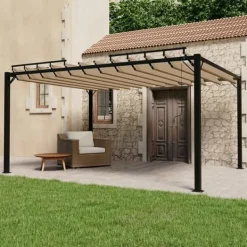 Buer, Spalier, Lysthuse Uden Tag^Moderne pavillon med lameltag 3x4 m - Aluminium & stof | Farve: Gråbrun