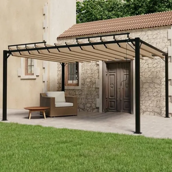 Buer, Spalier, Lysthuse Uden Tag^Moderne pavillon med lameltag 3x4 m - Aluminium & stof | Farve: Gråbrun