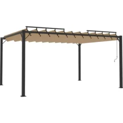 Buer, Spalier, Lysthuse Uden Tag^Moderne pavillon med lameltag 3x4 m - Aluminium & stof | Farve: Gråbrun