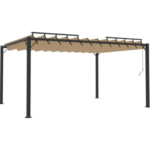 Buer, Spalier, Lysthuse Uden Tag^Moderne pavillon med lameltag 3x4 m - Aluminium & stof | Farve: Gråbrun