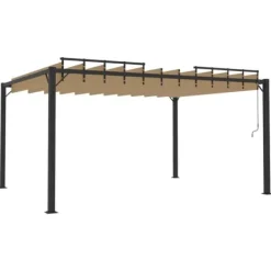 Buer, Spalier, Lysthuse Uden Tag^Moderne pavillon med lameltag 3x4 m - Aluminium & stof | Farve: Gråbrun