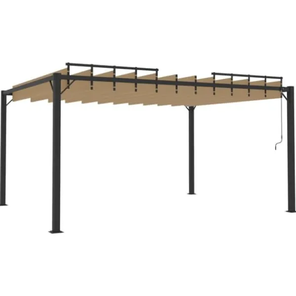 Buer, Spalier, Lysthuse Uden Tag^Moderne pavillon med lameltag 3x4 m - Aluminium & stof | Farve: Gråbrun
