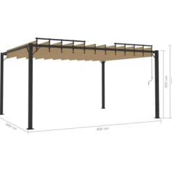 Buer, Spalier, Lysthuse Uden Tag^Moderne pavillon med lameltag 3x4 m - Aluminium & stof | Farve: Gråbrun