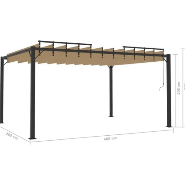 Buer, Spalier, Lysthuse Uden Tag^Moderne pavillon med lameltag 3x4 m - Aluminium & stof | Farve: Gråbrun