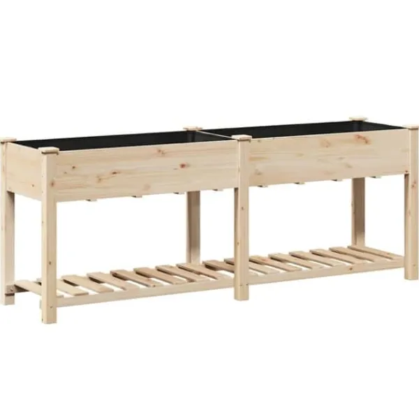 Best Moderne Plantekasse i Massivt Fyrretræ med Indbygget Hylde | Farve: Beige | Størrelse: 203x53x76.5 cm Plantningsbænke