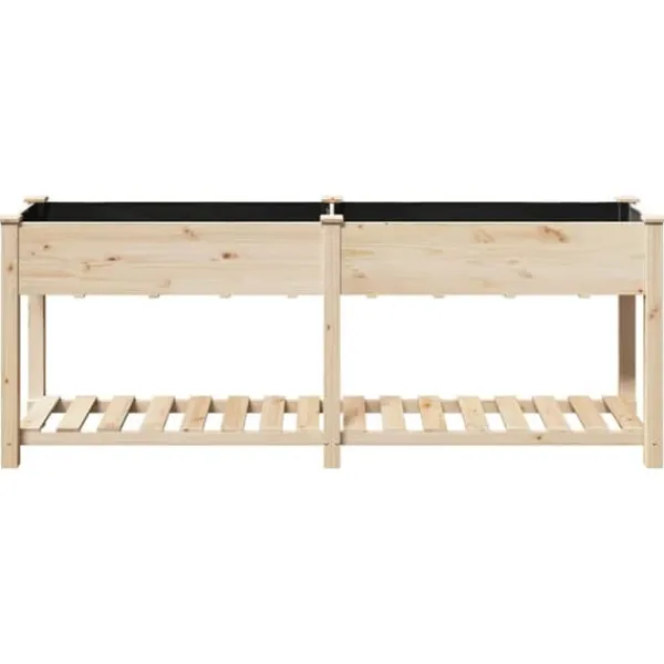 Best Moderne Plantekasse i Massivt Fyrretræ med Indbygget Hylde | Farve: Beige | Størrelse: 203x53x76.5 cm Plantningsbænke