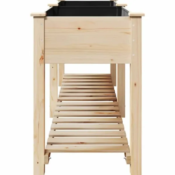 Best Moderne Plantekasse i Massivt Fyrretræ med Indbygget Hylde | Farve: Beige | Størrelse: 203x53x76.5 cm Plantningsbænke