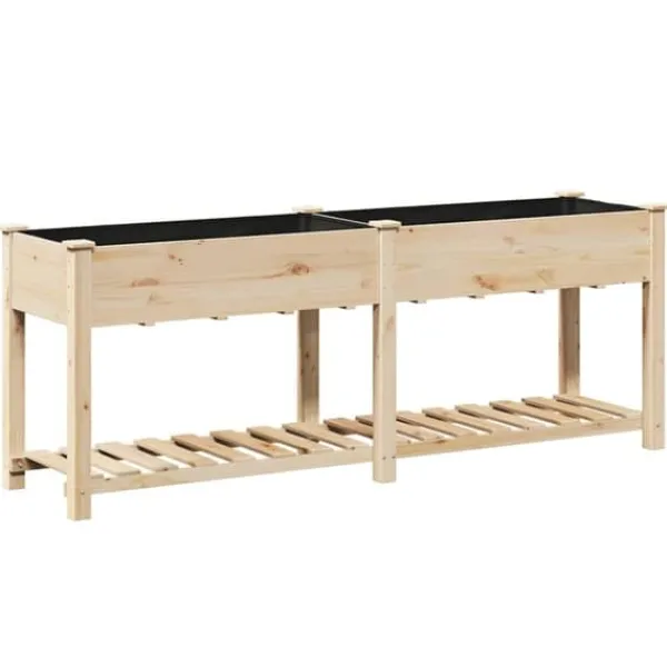 Best Moderne Plantekasse i Massivt Fyrretræ med Indbygget Hylde | Farve: Beige | Størrelse: 203x53x76.5 cm Plantningsbænke